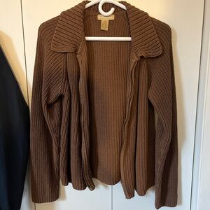 Brown Women's Zip Up Sweater Cardigan